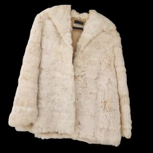 D.D. SLOANE WOMANS RABBIT FUR COAT FUR JACKET IVORY LARGE VINTAGE
